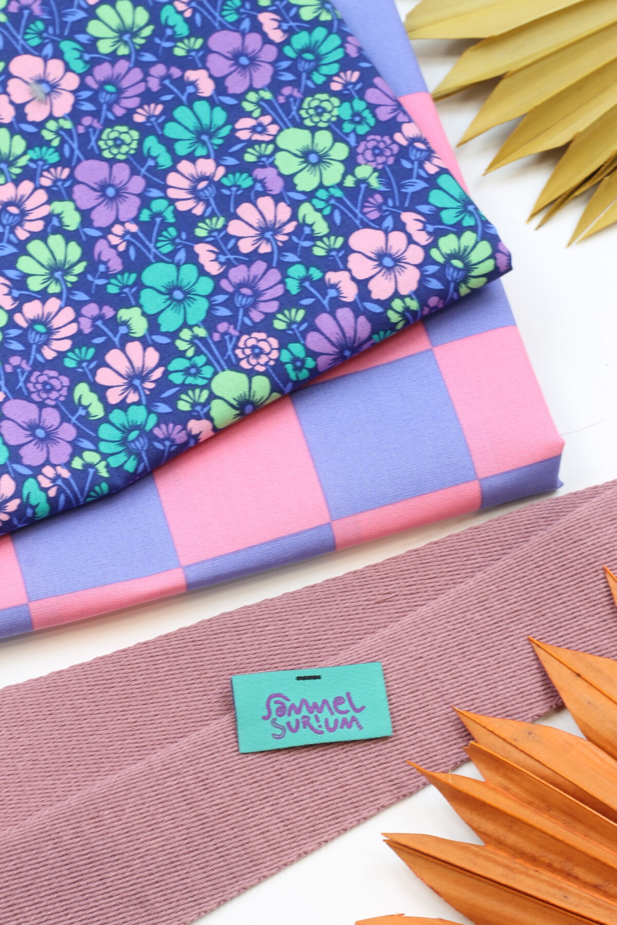 Nähset: Shopping Bag "Flowers Blue & Check Blue/Pink"