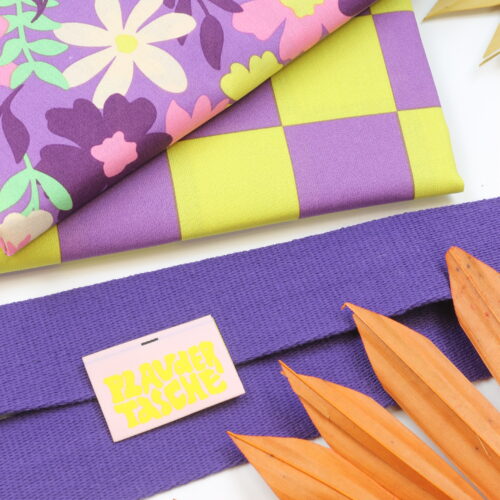 Nähset: Shopping Bag "Flowers Purple & Check Yellow/Purple"