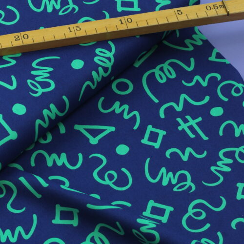 Baumwollstoff: Geometrics "Marine/Grün"