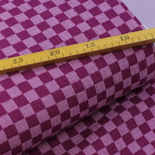 Double Gauze Musselin: Doublesided Check "Himbeere/Brombeere"
