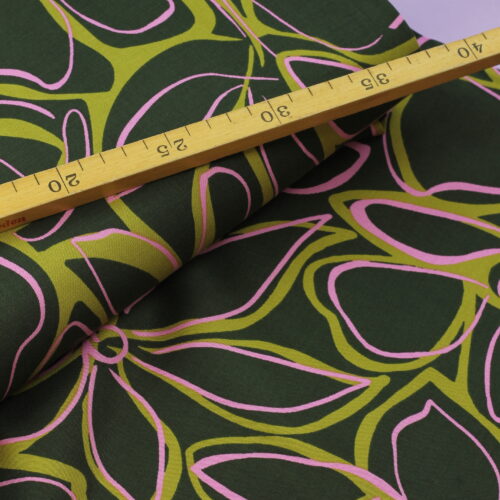 VISKOSE STRETCH: Abstract Flowers Green