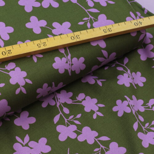 VISKOSE STRETCH: Abstract Flowers Green/Lilac