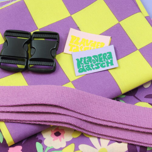 Nähset: 2 x Tasche mit Klickverschluss "Flowers purple & Check yellow/purple"