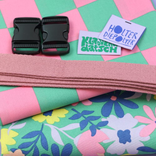 Nähset: 2 x Tasche mit Klickverschluss "Flowers green & Check green/pink"