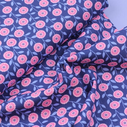 Baumwoll-Poplin "Flowers Navy"