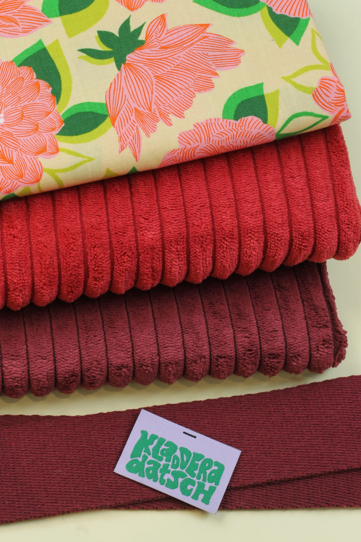 Nähset: Shopping Bag Breitcord Bordeaux/Kirschrot & "Blooming Sorbet"