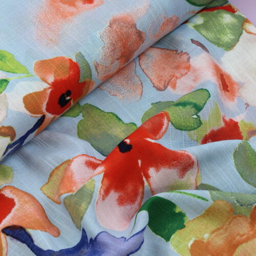 Baumwoll-/Viskosegemisch "Blumenmuster Pastell Bleu"