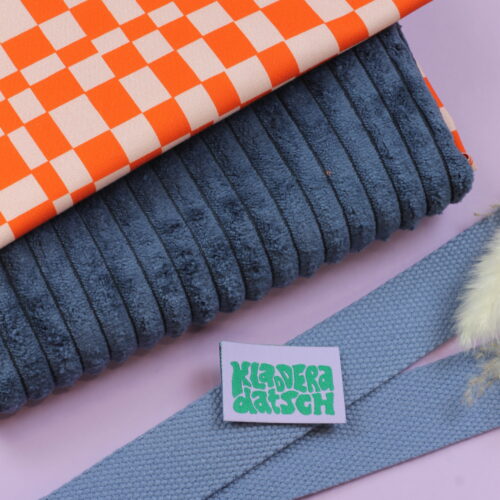 Nähset: Shopping Bag Breitcord Rauchblau & "Checker Mandarin/Blush"