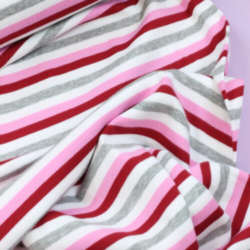 Italienischer Deadstock: Feiner Rippjersey Ecru/Grau/Pink/Rot