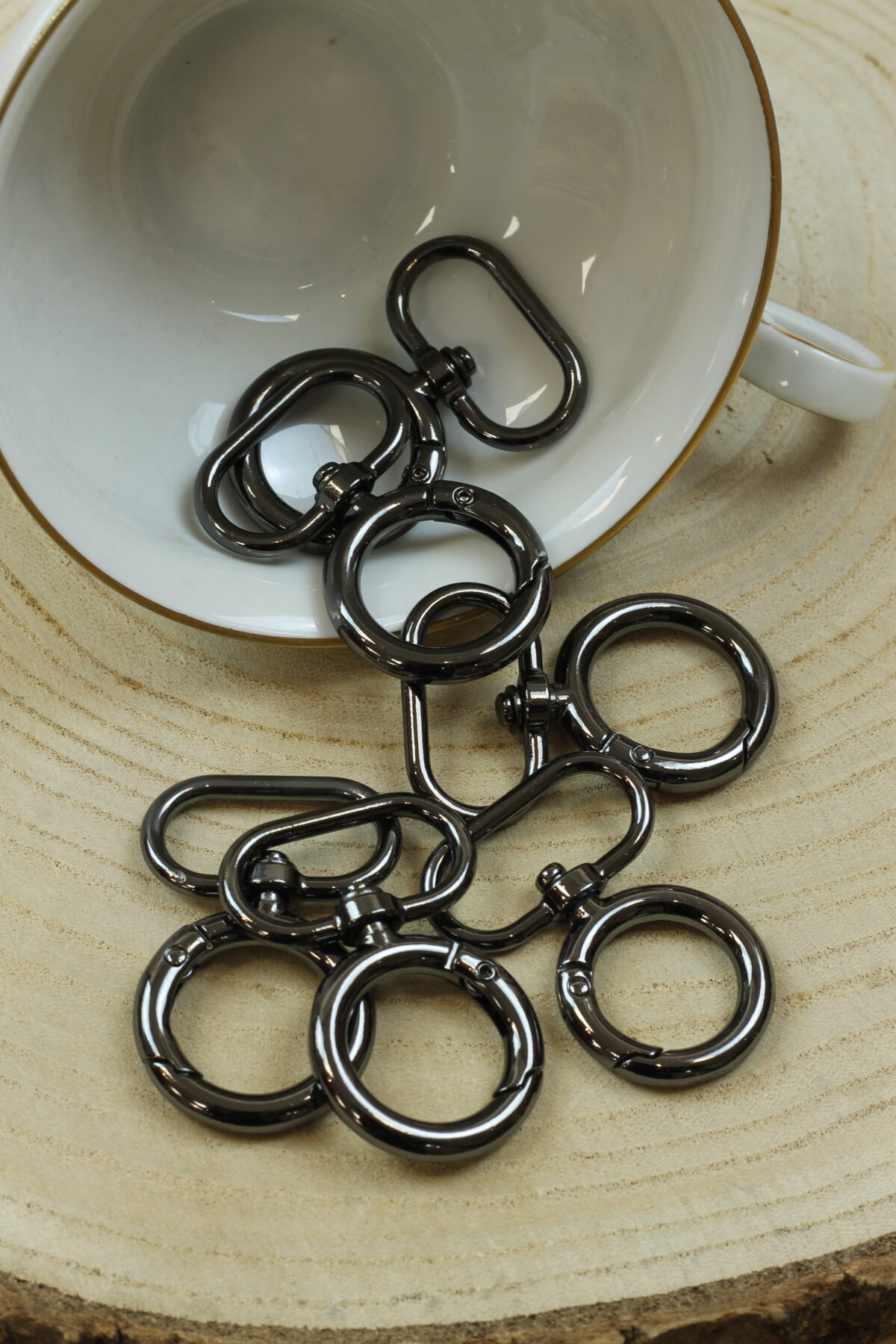 Karabiner 2,5cm Metall Schwarzsilber rund