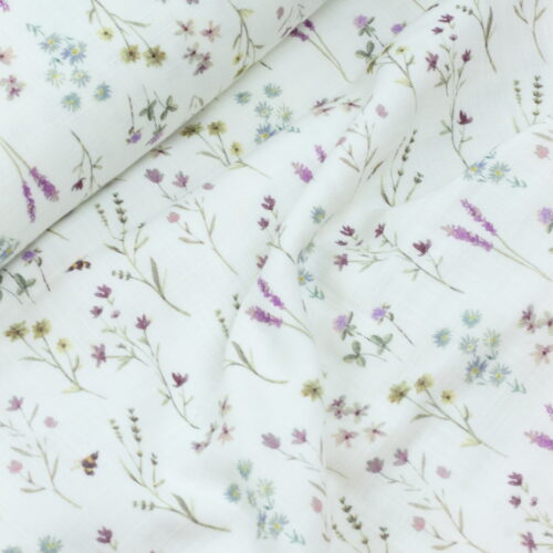 Swafing: Double Gauze Musselin "Wild Meadow by Christiane Zielinski" White