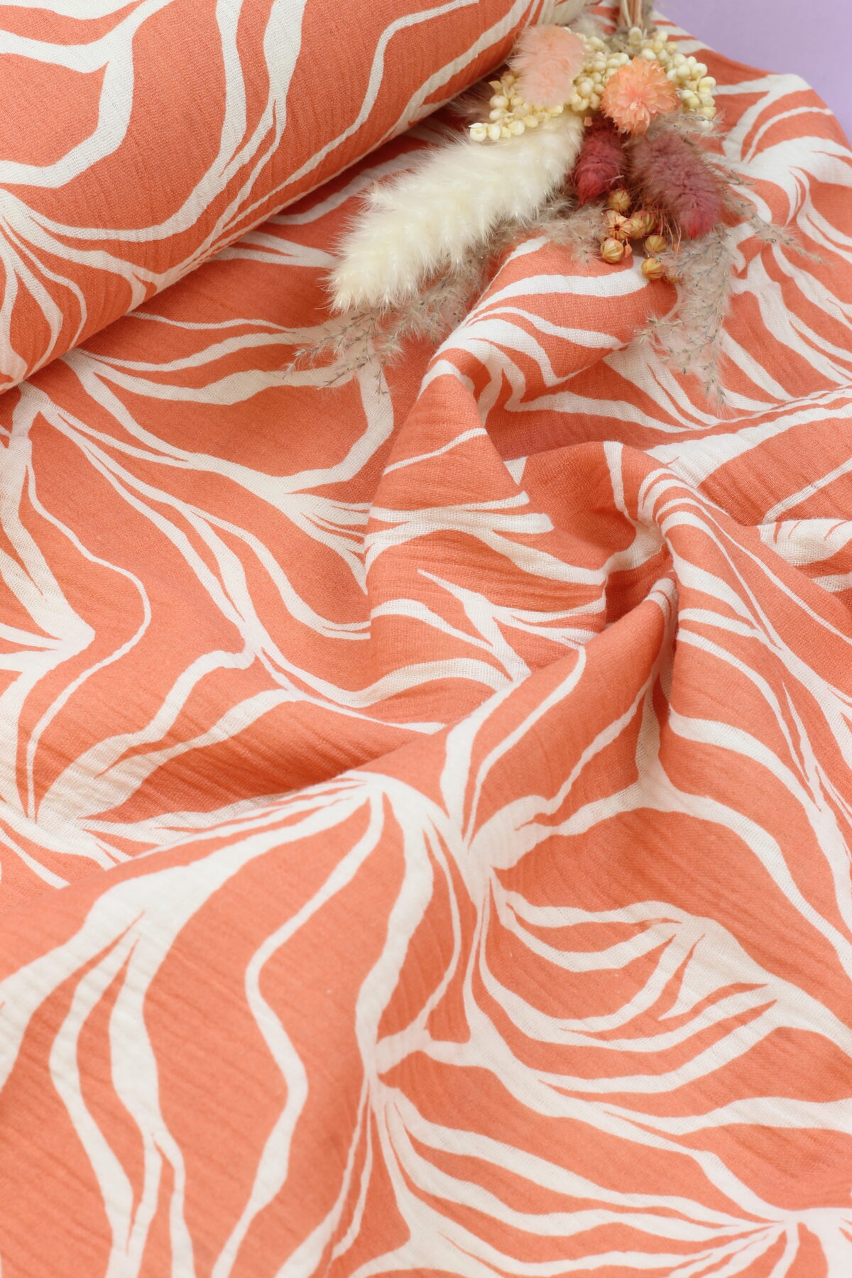 Double Gauze Musselin: Floral Coral/Creme