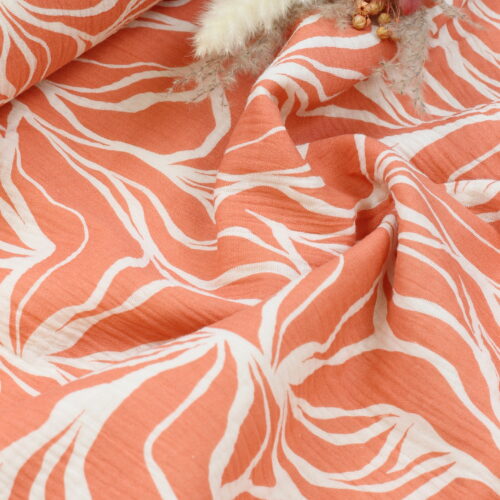 Double Gauze Musselin: Floral Coral/Creme