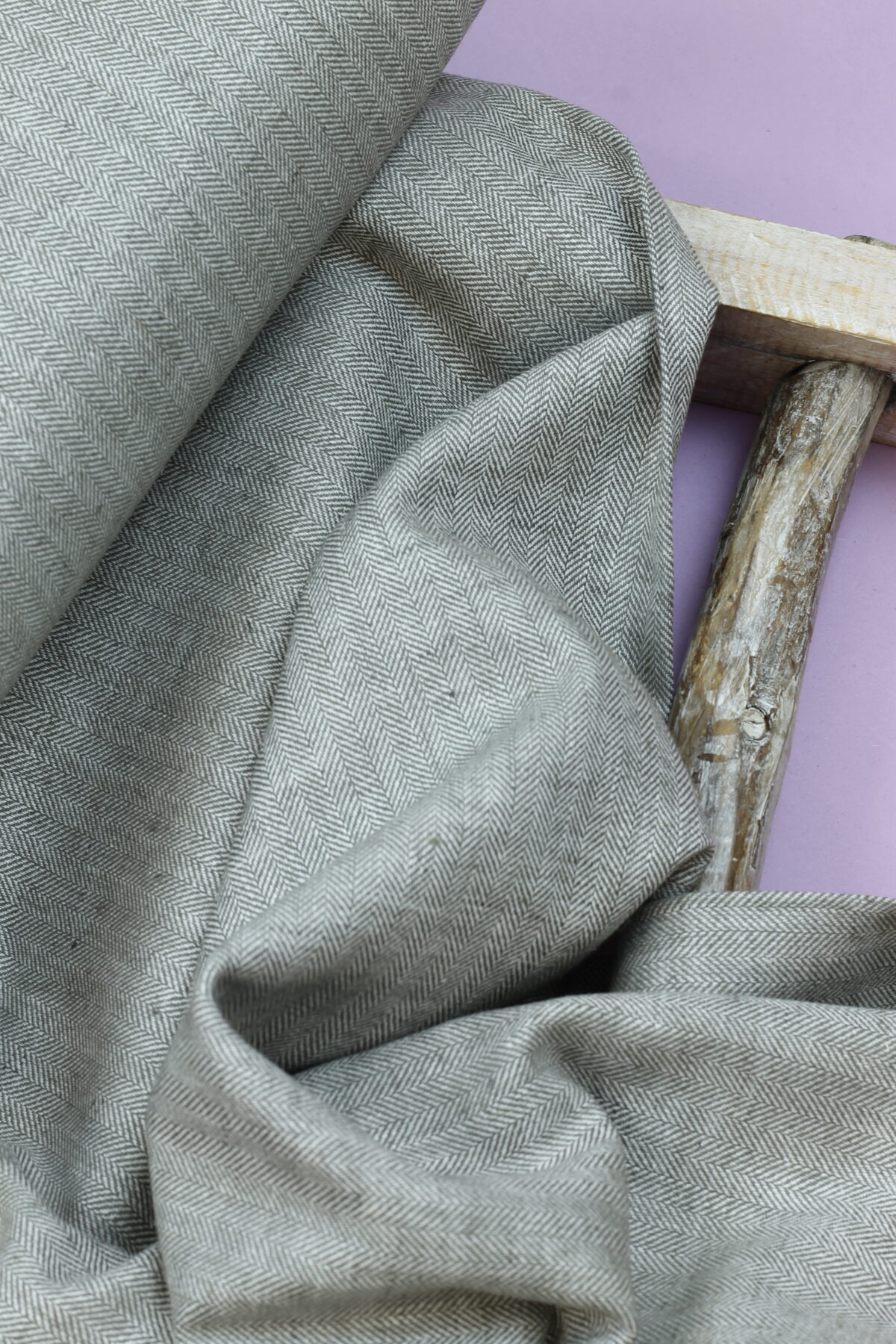 Baumwoll-/Leinen "Herringbone" Fischgrätmuster Taupe