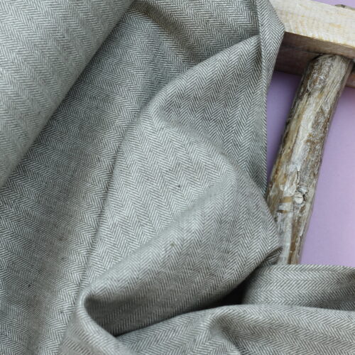 Baumwoll-/Leinen "Herringbone" Fischgrätmuster Taupe