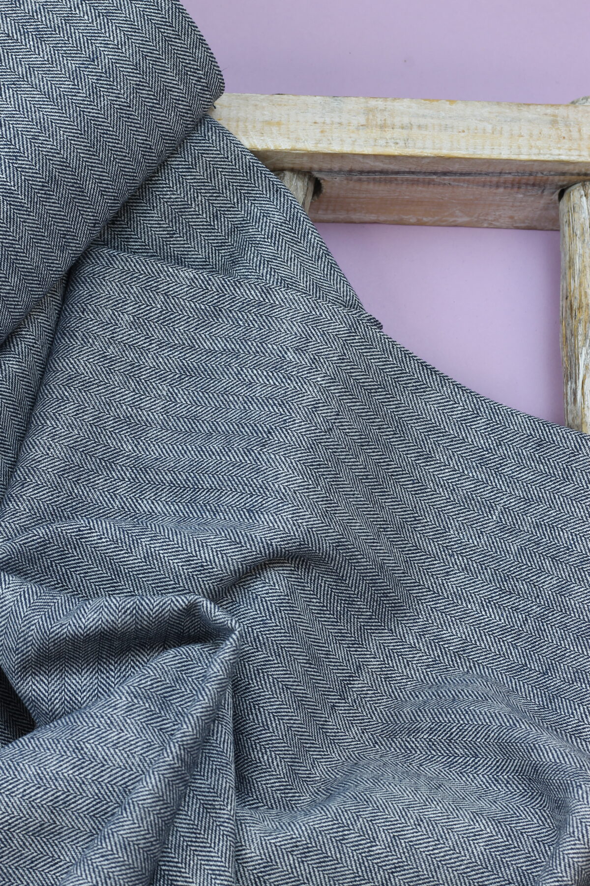Baumwoll-/Leinen "Herringbone" Fischgrätmuster Navy