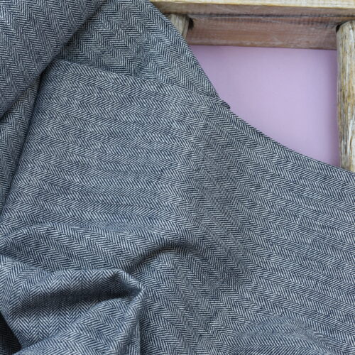 Baumwoll-/Leinen "Herringbone" Fischgrätmuster Navy