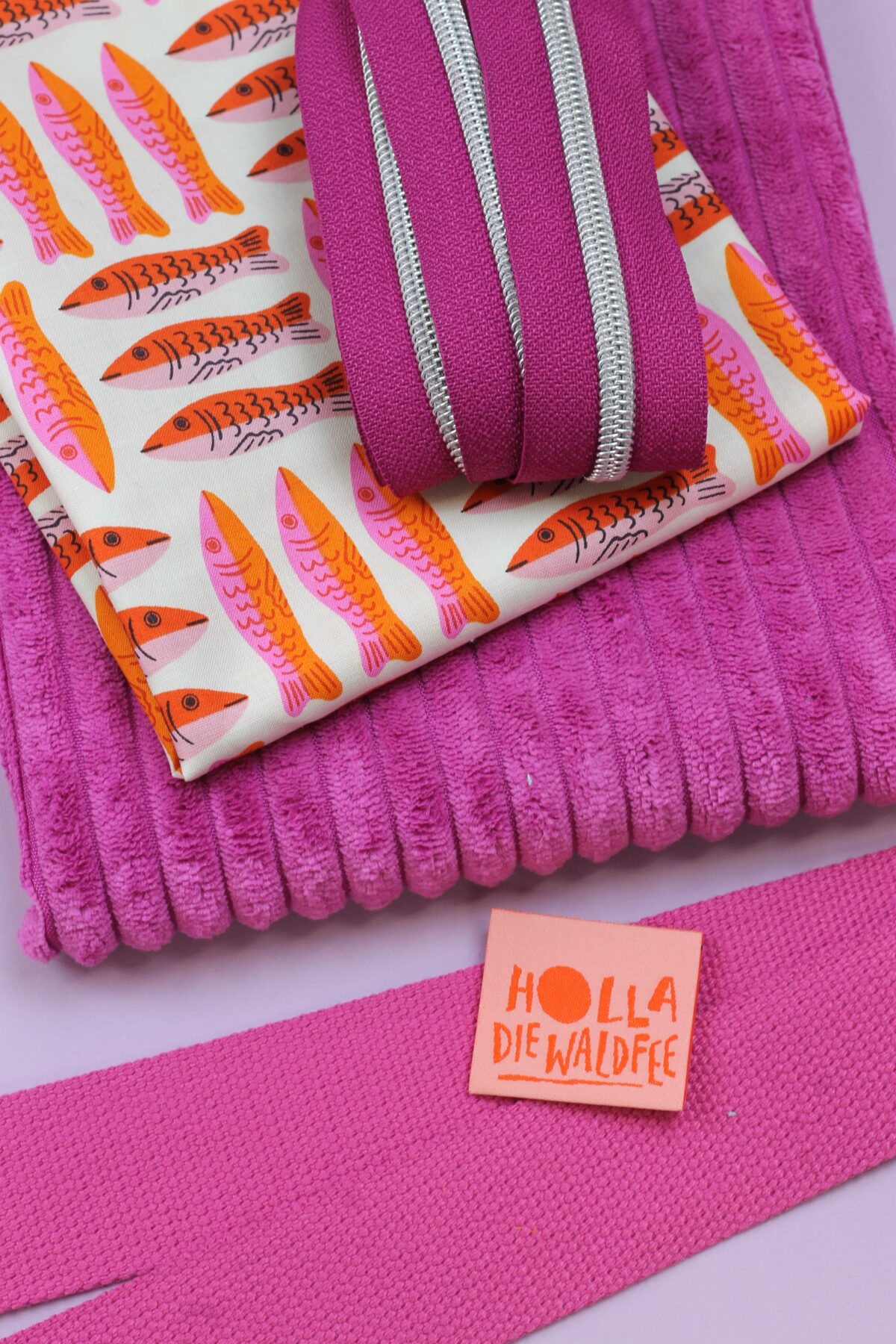 Nähset: Hipbag Inki groß "Breitcord Bubblegum & Ooh Lucky Sardines in Pink"