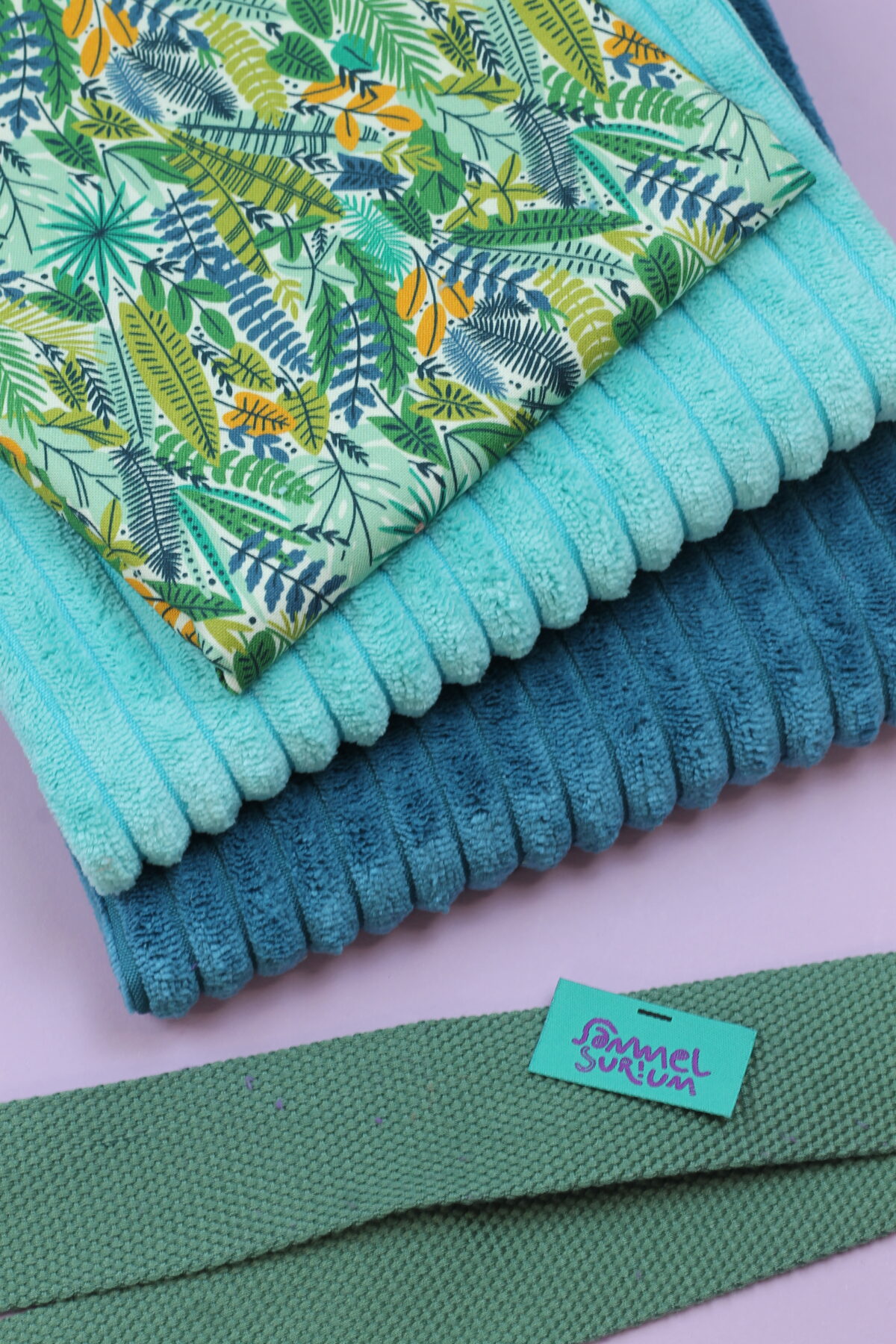 Nähset: Shopping Bag Breitcord Aqua & Smaragd "Bohemian Paradise Jungle"