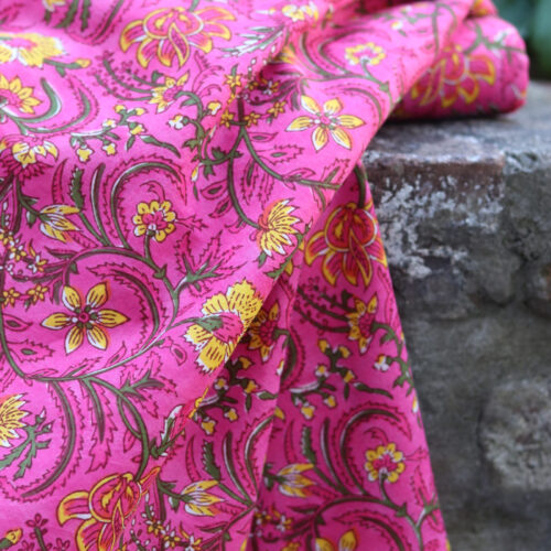 Leichter Indian Blockprint Stoff Voile 100 % Baumwolle handgedrucktem Muster – 145 cm breit, perfekt Bekleidung Blusen Kleider Boho Tücher schal kreative DIY-Projekte Bochum Stoffgeschäft Meter Pink