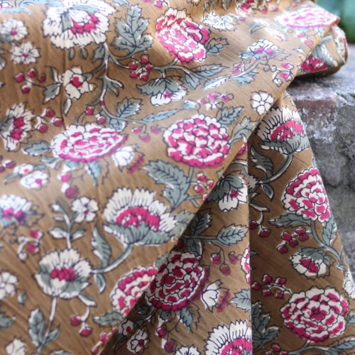 Leichter Indian Blockprint Stoff Voile 100 % Baumwolle handgedrucktem Muster – 145 cm breit, perfekt Bekleidung Blusen Kleider Boho Tücher schal kreative DIY-Projekte Bochum Stoffgeschäft Meter Khaki/Wine