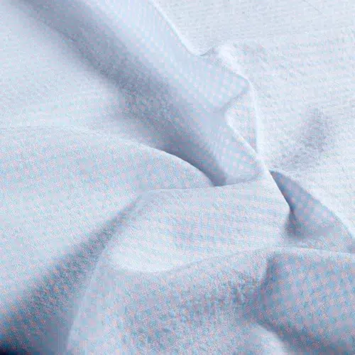 baumwollstoff popeline seersucker – leicht & pflegeleicht – kleines karo babyblue/apricot – für kleidung und deko
