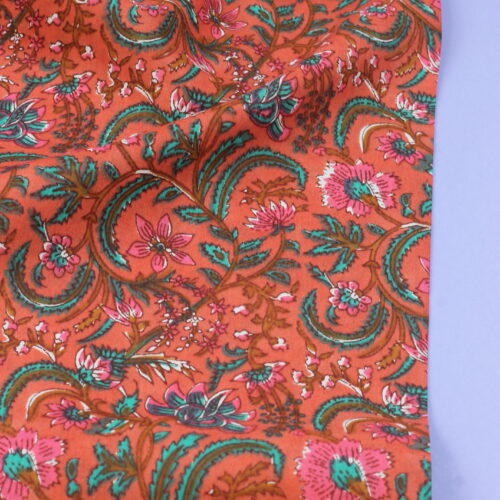 indian blockprint voile – 100 % baumwolle, leicht & handbedruckt (80 g/m², 145 cm breit) flowers cherry