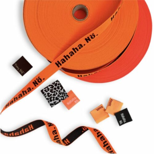 Webband: WEBBING HAHAHA.NÖ Schwarz auf Orange