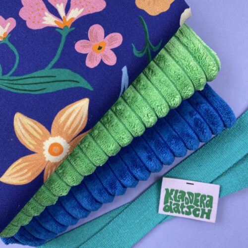 Nähset: Shopping Bag Breitcord Green/Bleu & “Flowers"